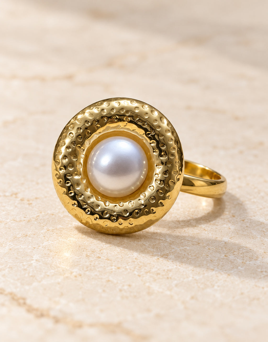 Orneza Gold-Tone Pearl Halo Disc Ring — front view