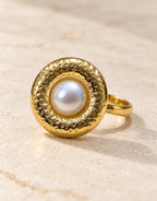 Orneza Gold-Tone Pearl Halo Disc Ring — front view