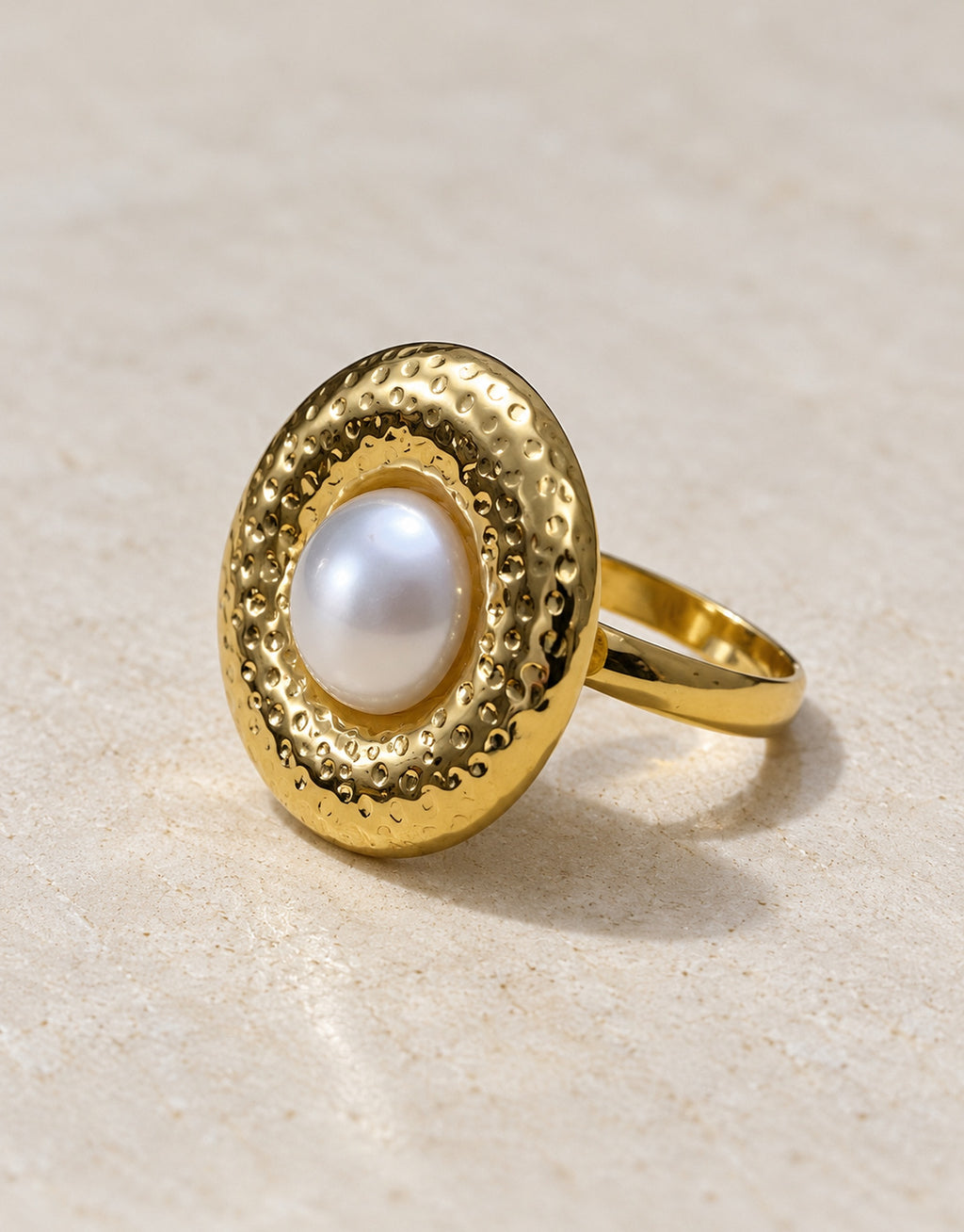 Orneza Gold-Tone Pearl Halo Disc Ring — angle view