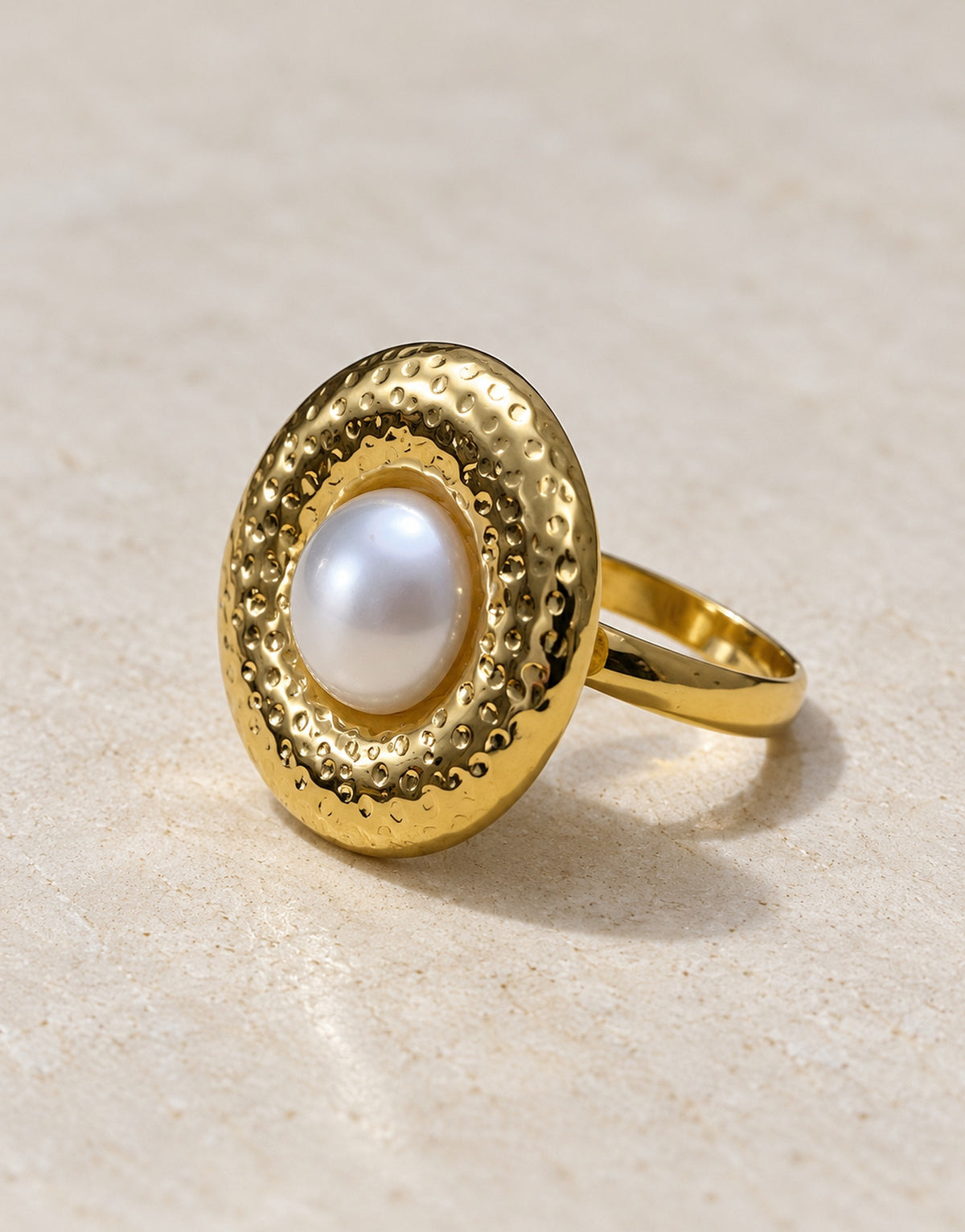 Orneza Gold-Tone Pearl Halo Disc Ring — angle view