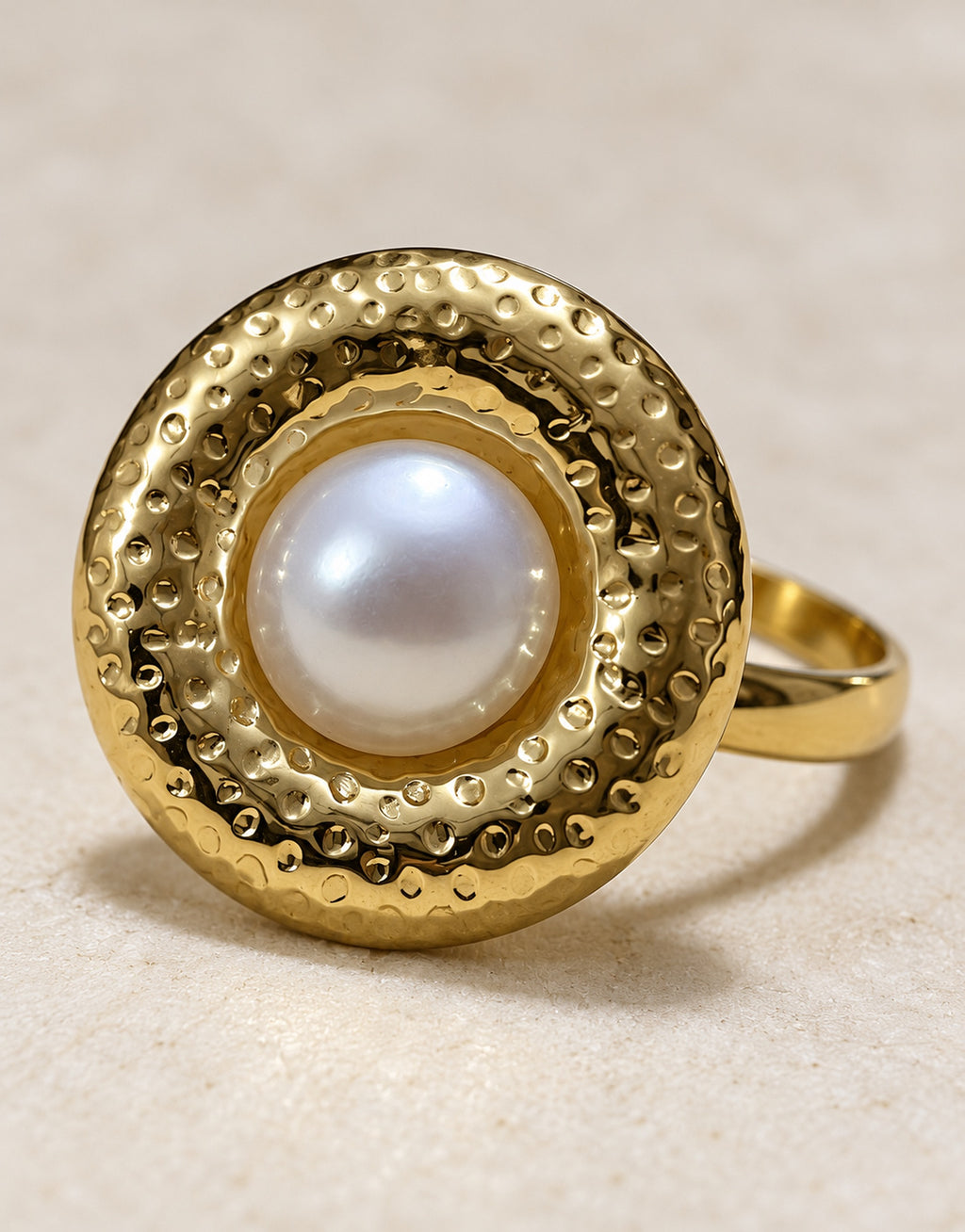 Orneza Gold-Tone Pearl Halo Disc Ring — detail view