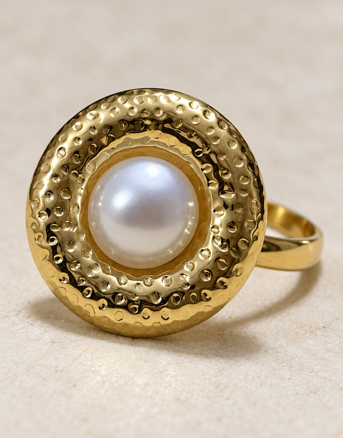 Orneza Gold-Tone Pearl Halo Disc Ring — detail view