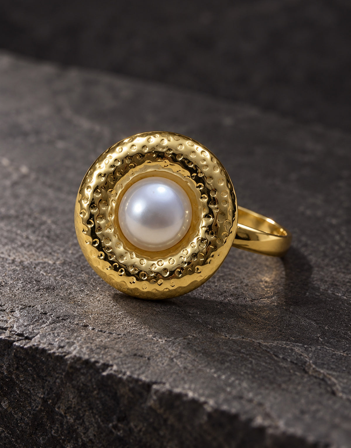Orneza Gold-Tone Pearl Halo Disc Ring — styled view