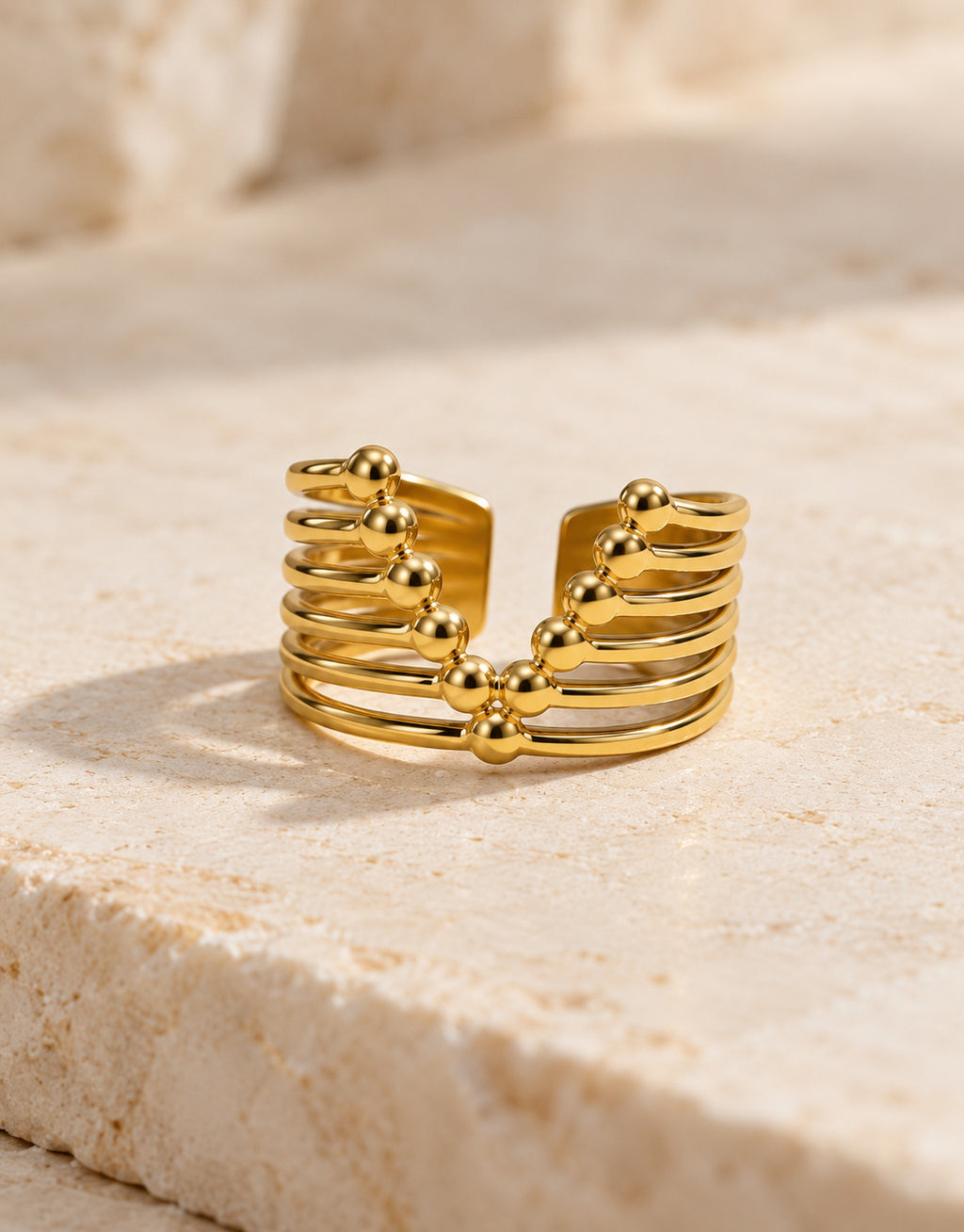 Orneza Gold-Tone Beaded Multi-Band Open Ring — front view