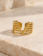 Orneza Gold-Tone Beaded Multi-Band Open Ring — front view
