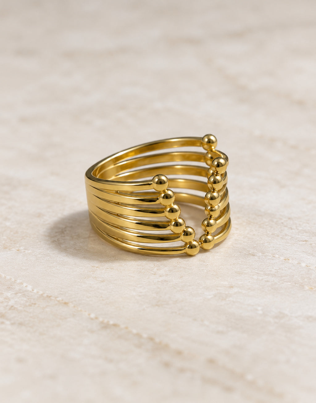 Orneza Gold-Tone Beaded Multi-Band Open Ring — angle view