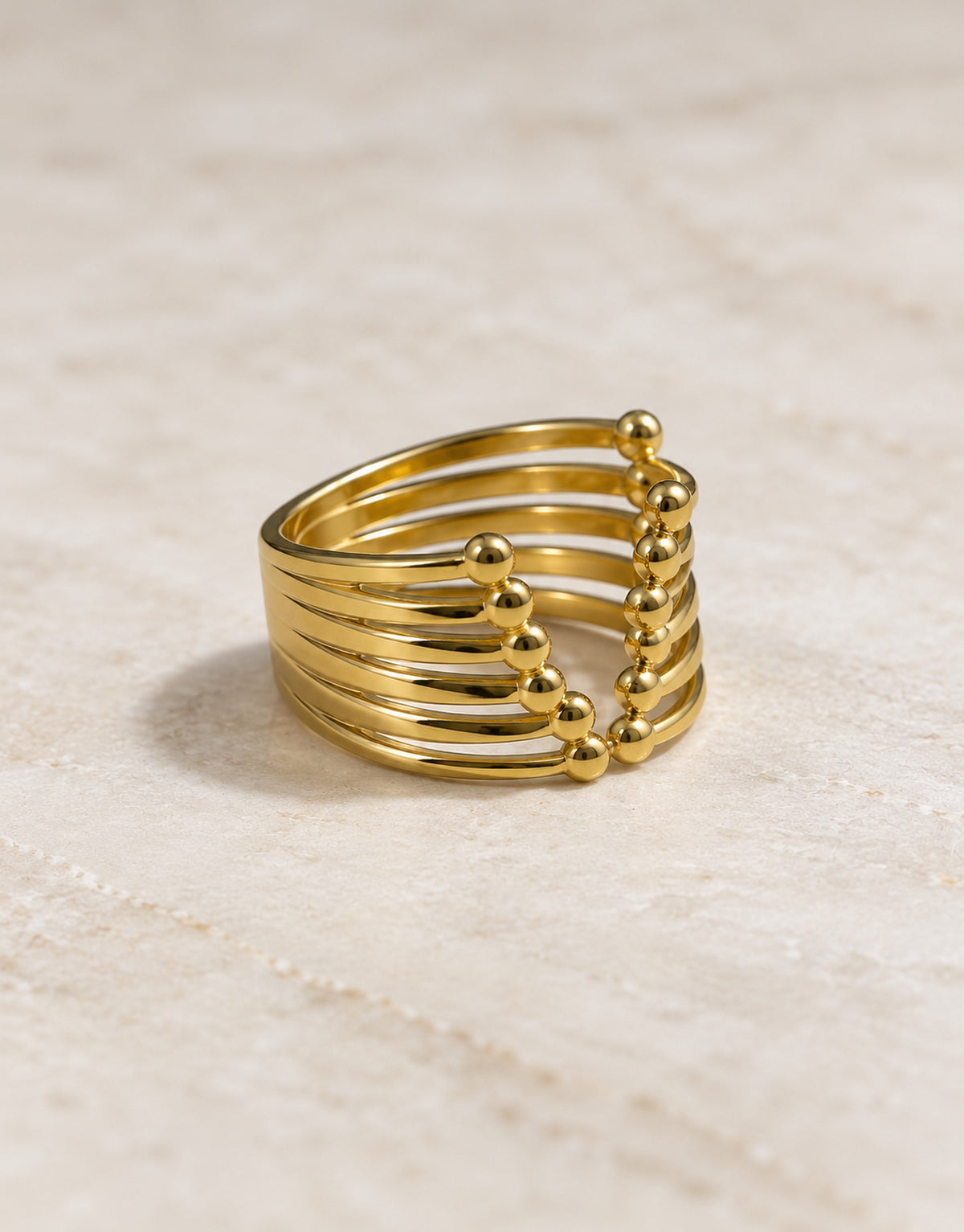 Orneza Gold-Tone Beaded Multi-Band Open Ring — angle view