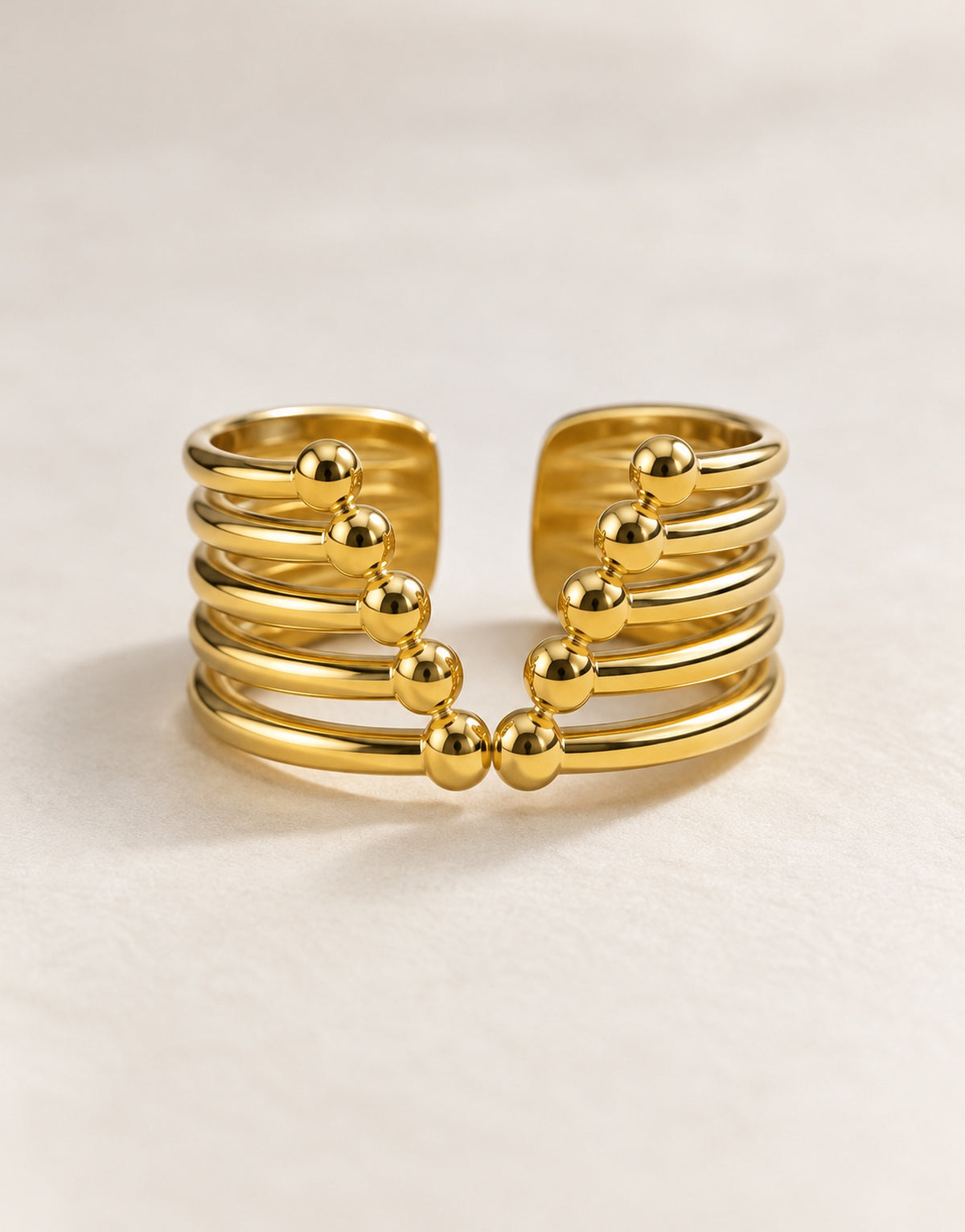 Orneza Gold-Tone Beaded Multi-Band Open Ring — detail view