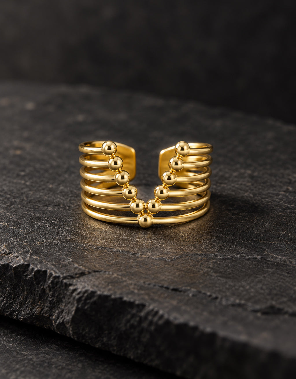Orneza Gold-Tone Beaded Multi-Band Open Ring — styled view