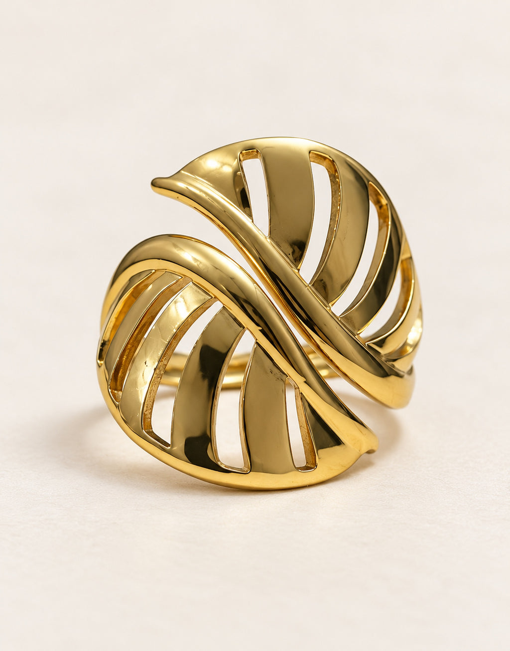 Orneza Gold-Tone Cutout Crossover Dome Ring — detail view