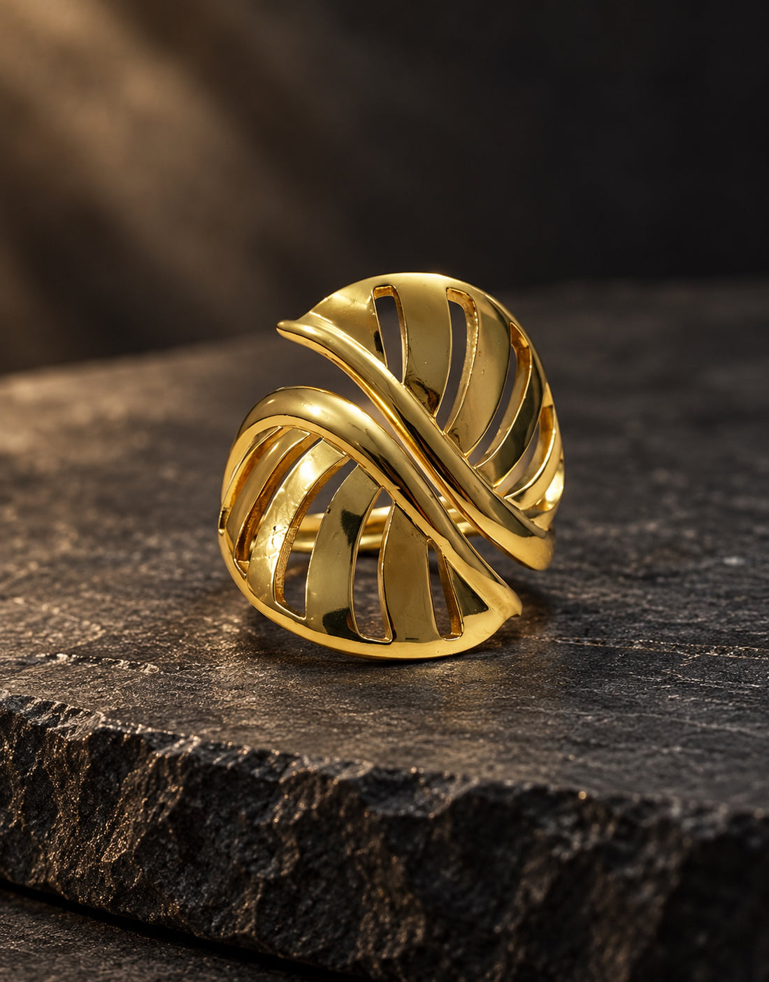 Orneza Gold-Tone Cutout Crossover Dome Ring — styled view