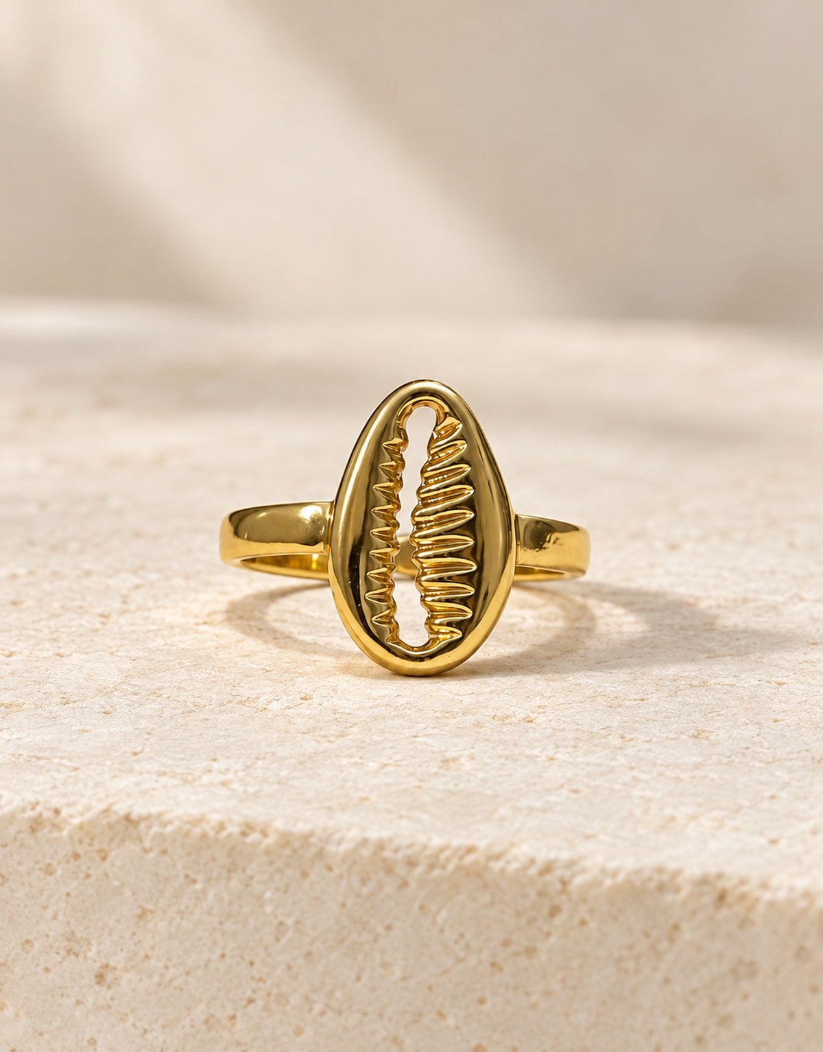 Orneza Gold-Tone Oval Shell Motif Ring — front view