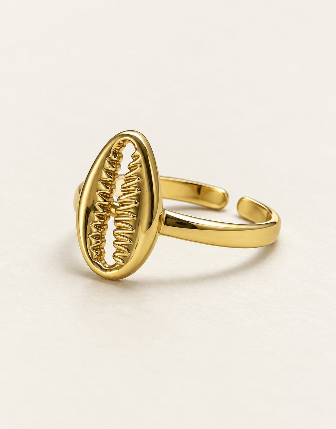 Orneza Gold-Tone Oval Shell Motif Ring — angle view