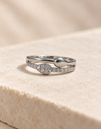 Orneza Silver-Tone Pave Teardrop Double Band Ring — front view