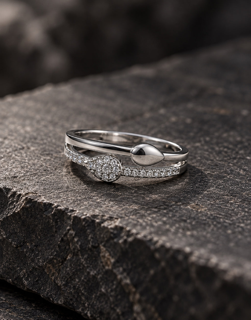 Orneza Silver-Tone Pave Teardrop Double Band Ring — styled view