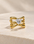 Orneza Gold-Tone Heart Stone Crossover Ring — front view