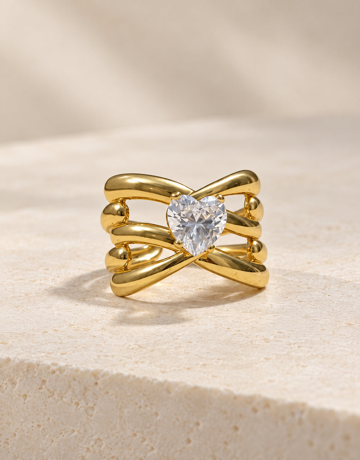Orneza Gold-Tone Heart Stone Crossover Ring — front view