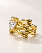 Orneza Gold-Tone Heart Stone Crossover Ring — angle view
