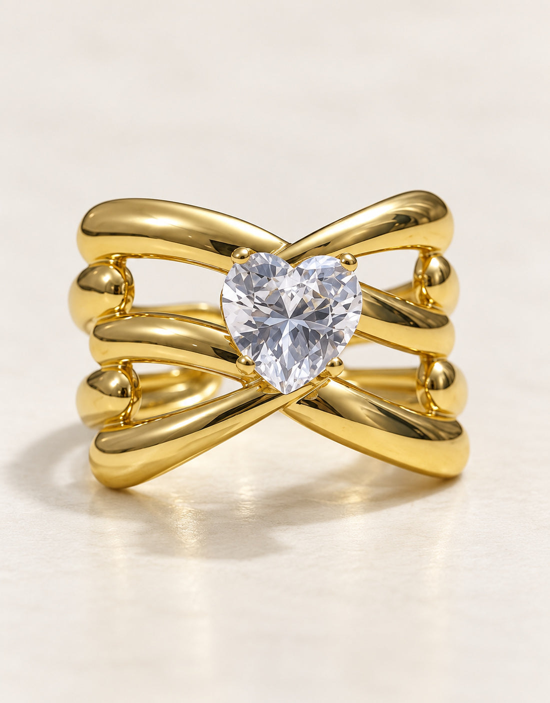 Orneza Gold-Tone Heart Stone Crossover Ring — detail view