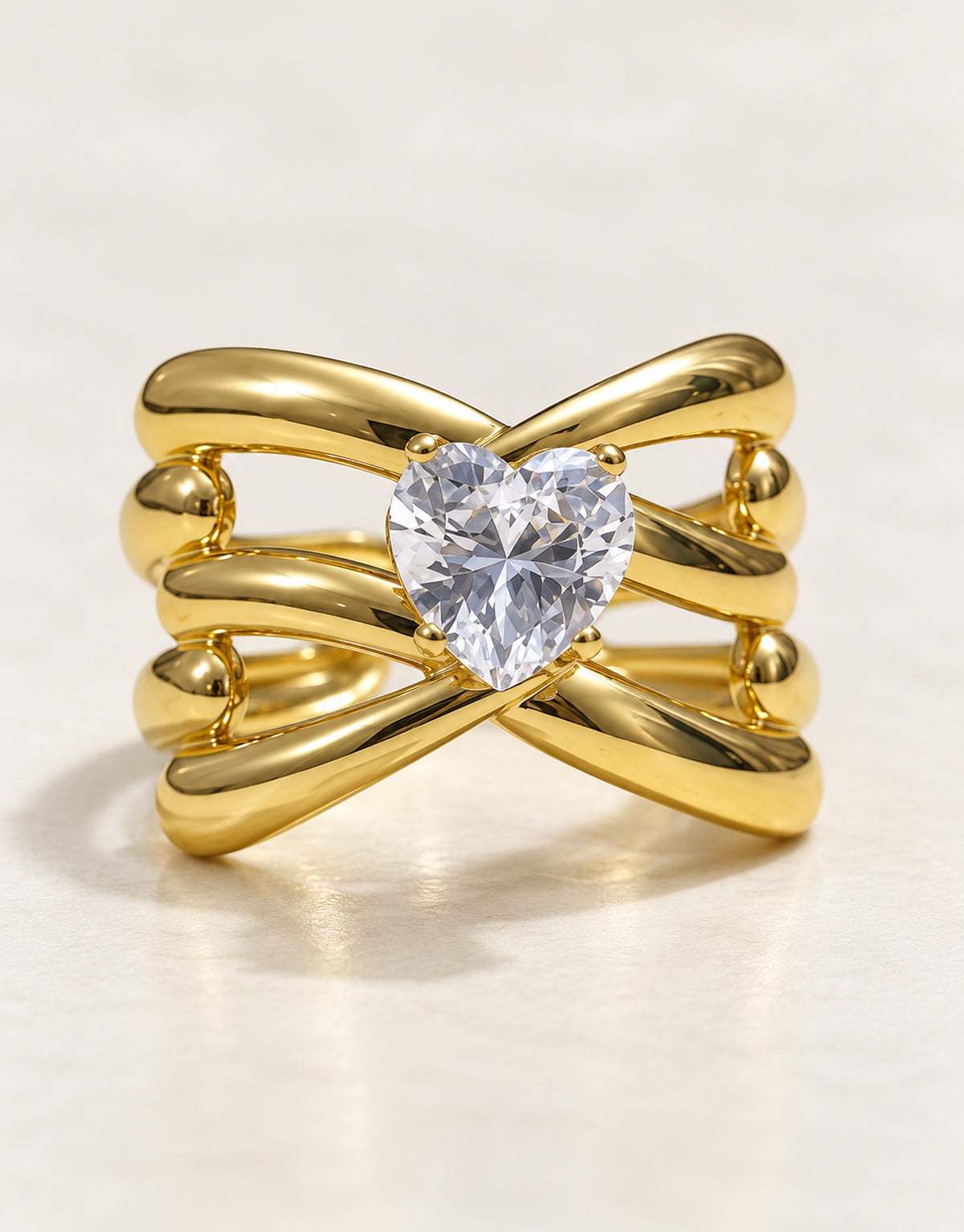 Orneza Gold-Tone Heart Stone Crossover Ring — detail view