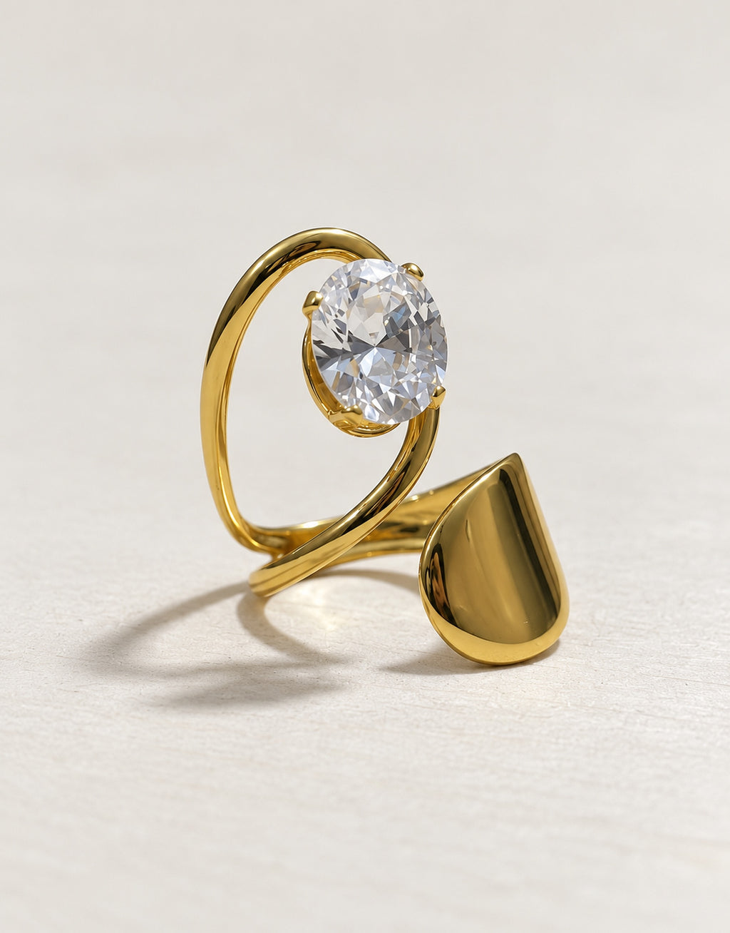 Orneza Gold-Tone Oval Stone and Teardrop Wrap Ring — angle view