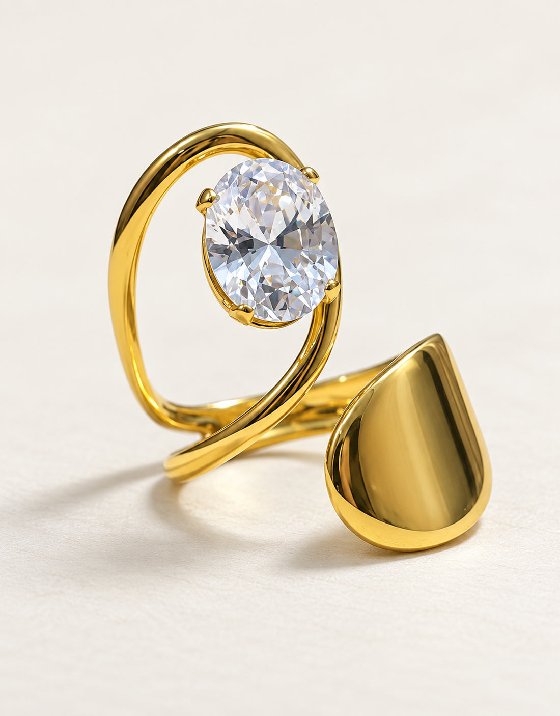 Orneza Gold-Tone Oval Stone and Teardrop Wrap Ring — detail view