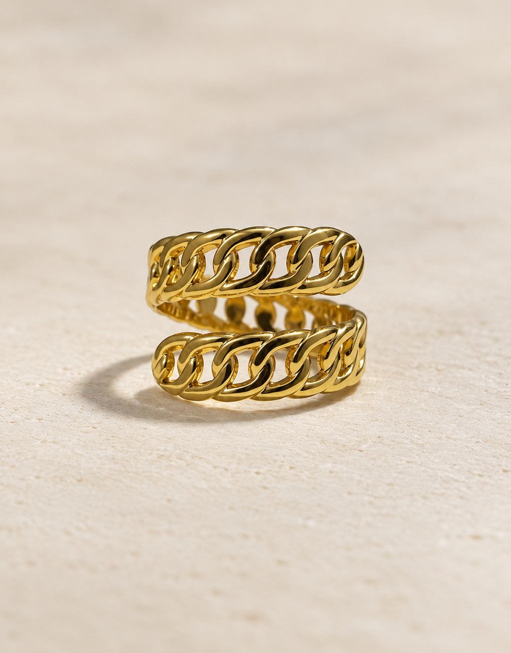 Orneza Gold-Tone Double Curb Chain Ring — front view