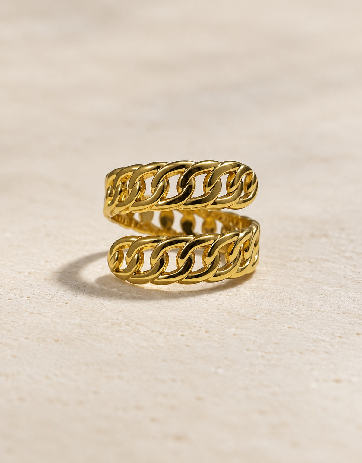 Orneza Gold-Tone Double Curb Chain Ring — front view