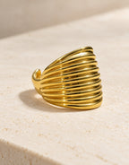 Orneza Gold-Tone Wide Ribbed Dome Ring — front view