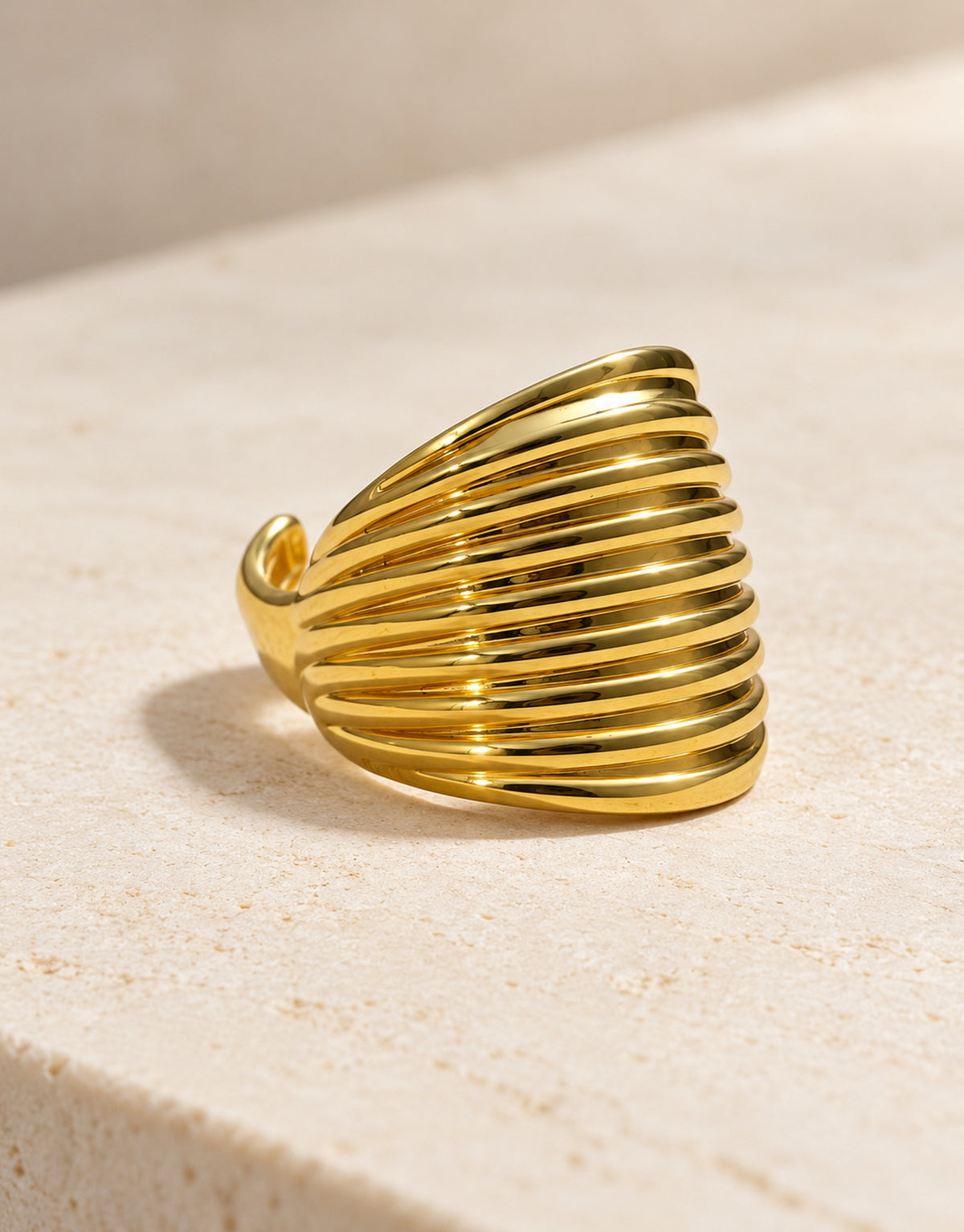 Orneza Gold-Tone Wide Ribbed Dome Ring — front view