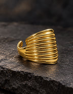 Orneza Gold-Tone Wide Ribbed Dome Ring — styled view