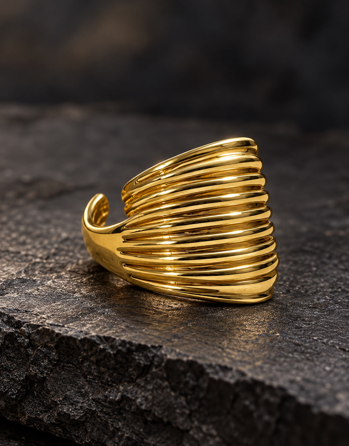 Orneza Gold-Tone Wide Ribbed Dome Ring — styled view