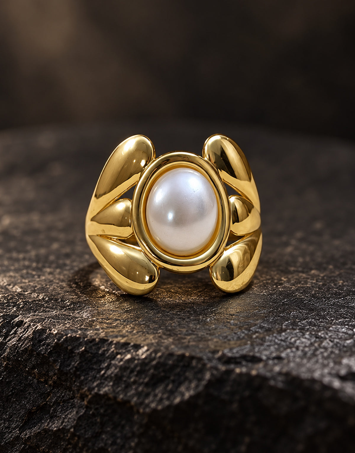 Orneza Gold-Tone Pearl and Petal Ring — styled view