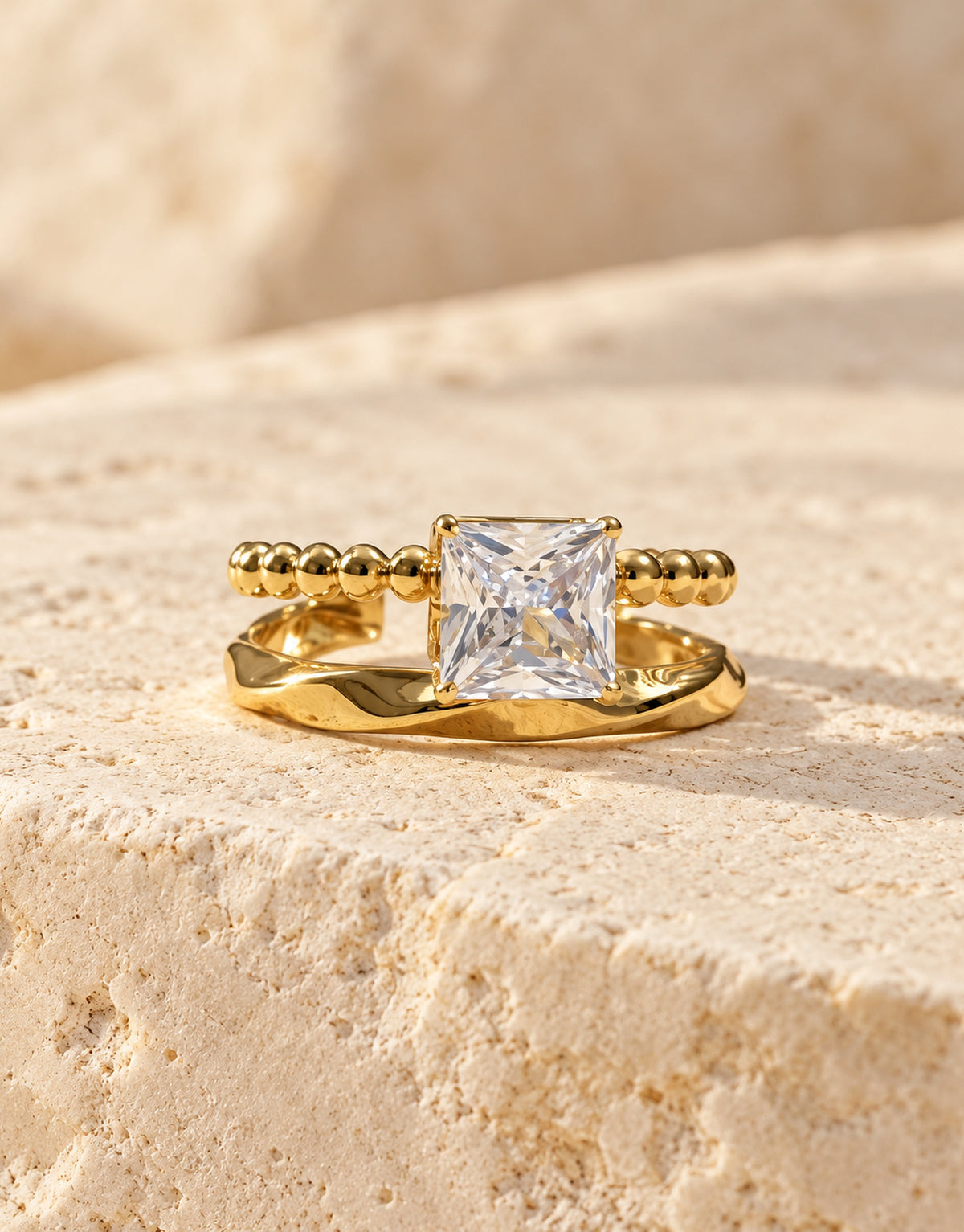 Orneza Gold-Tone Square Stone Double Band Ring — front view