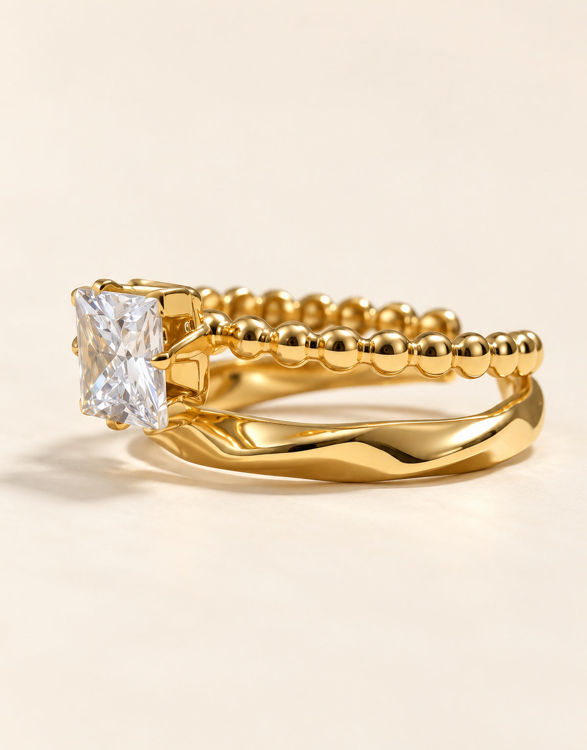 Orneza Gold-Tone Square Stone Double Band Ring — angle view