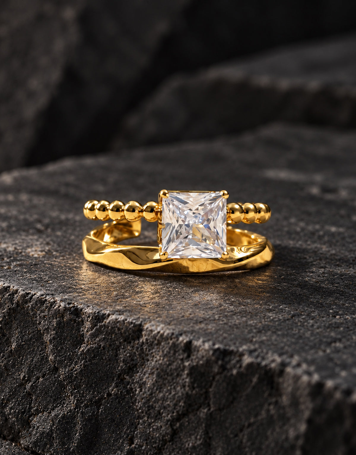 Orneza Gold-Tone Square Stone Double Band Ring — styled view