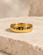 Orneza Gold-Tone Speckled Pattern Band Ring — front view