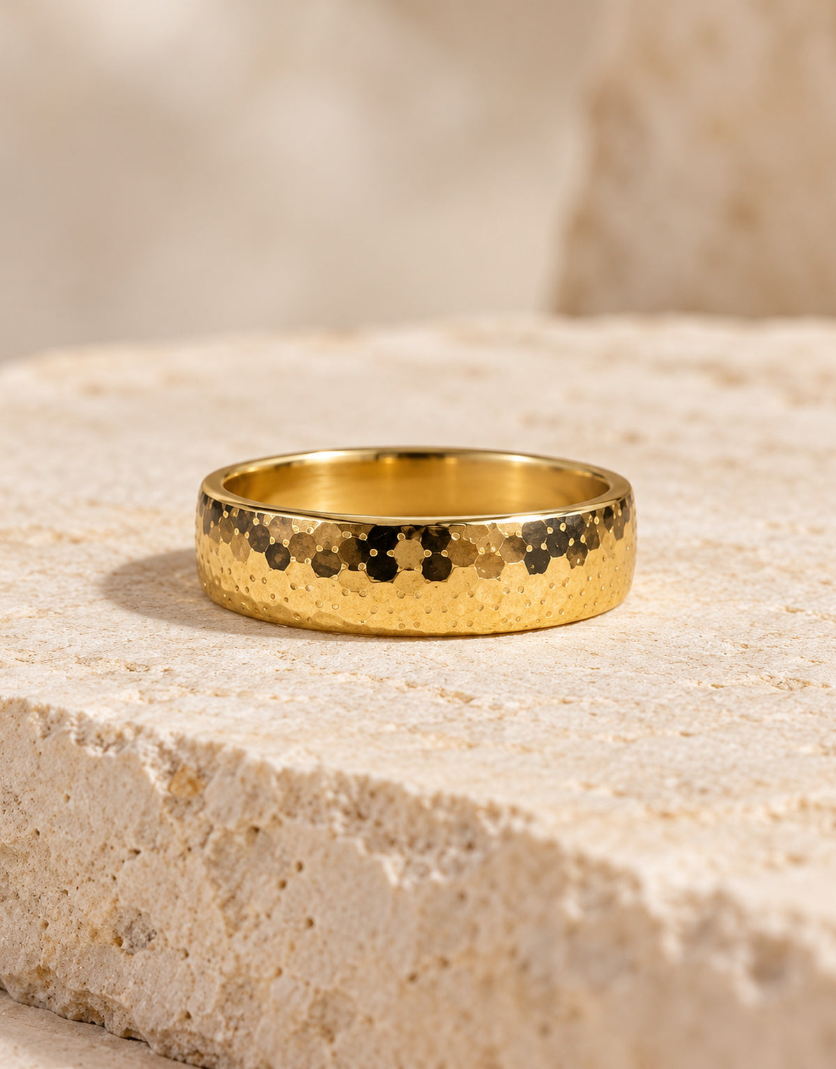 Orneza Gold-Tone Speckled Pattern Band Ring — front view