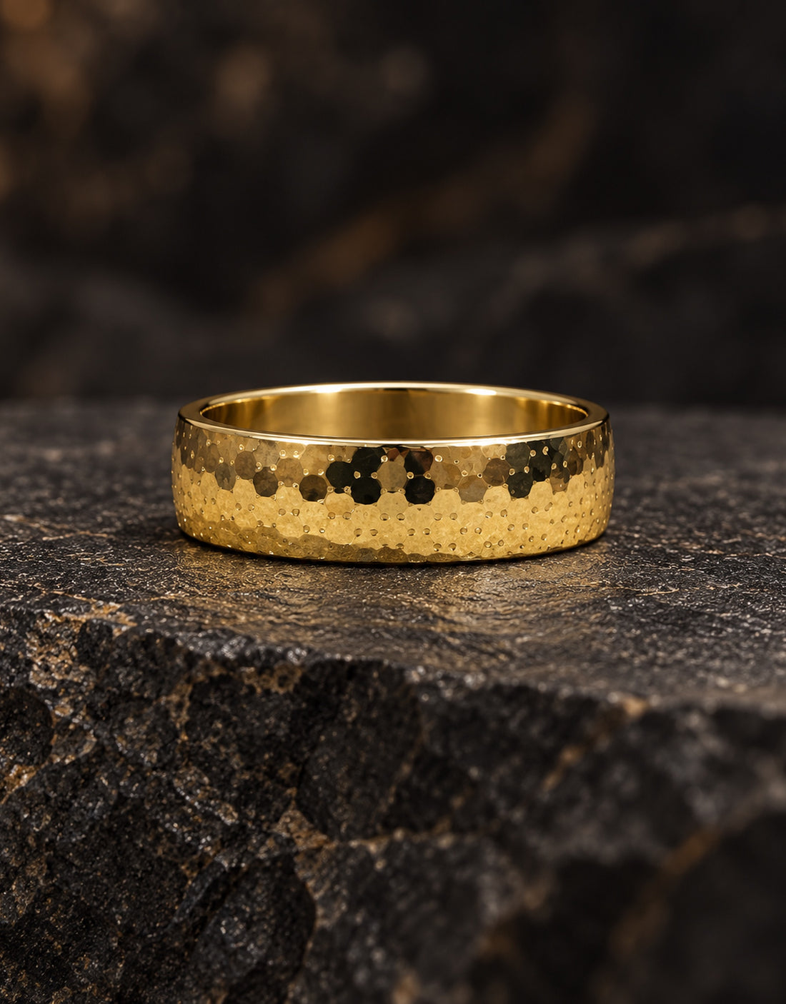 Orneza Gold-Tone Speckled Pattern Band Ring — styled view