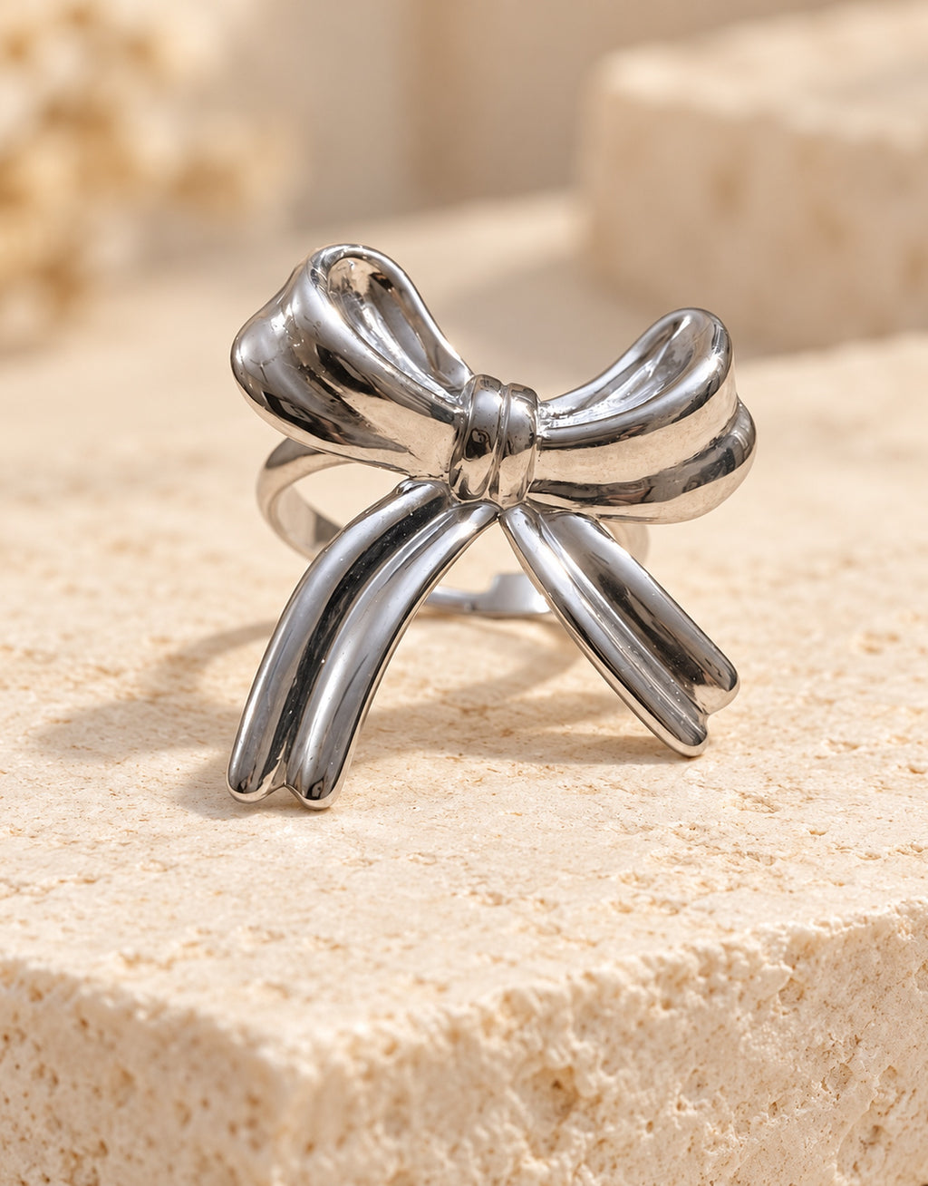 Orneza Silver-Tone Bow Ring — front view