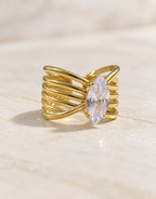 Orneza Gold-Tone Ribbed Marquise Stone Ring — angle view