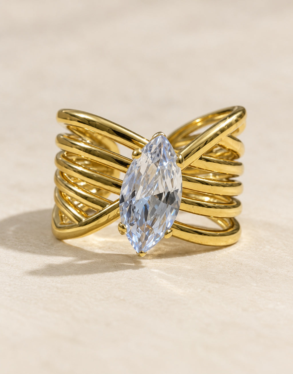 Orneza Gold-Tone Ribbed Marquise Stone Ring — detail view