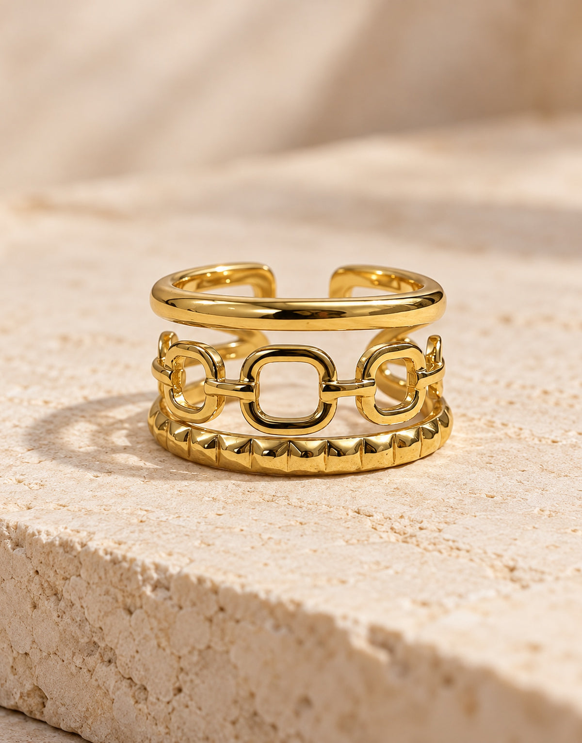 Orneza Gold-Tone Chain Link Triple Band Ring — front view