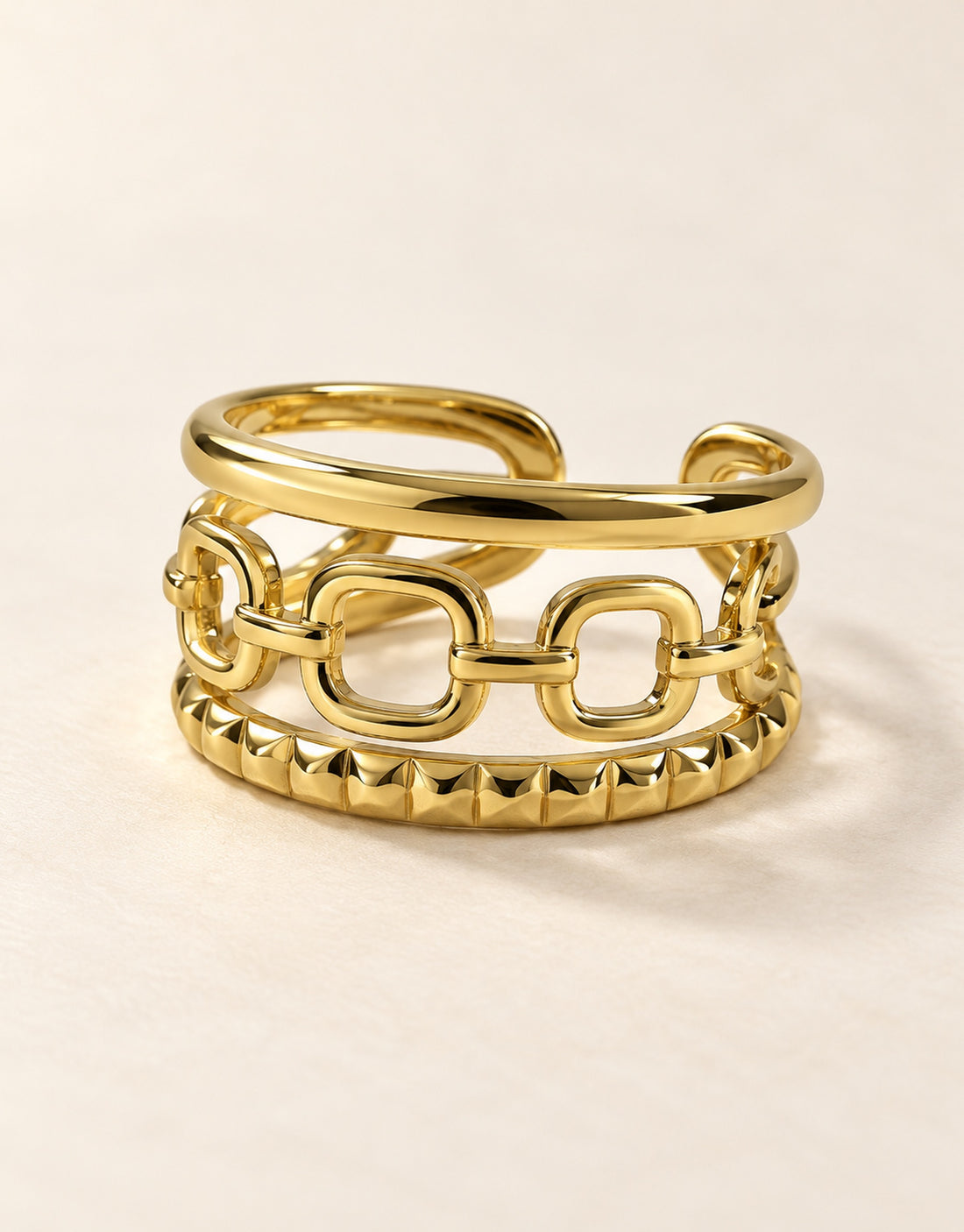 Orneza Gold-Tone Chain Link Triple Band Ring — angle view