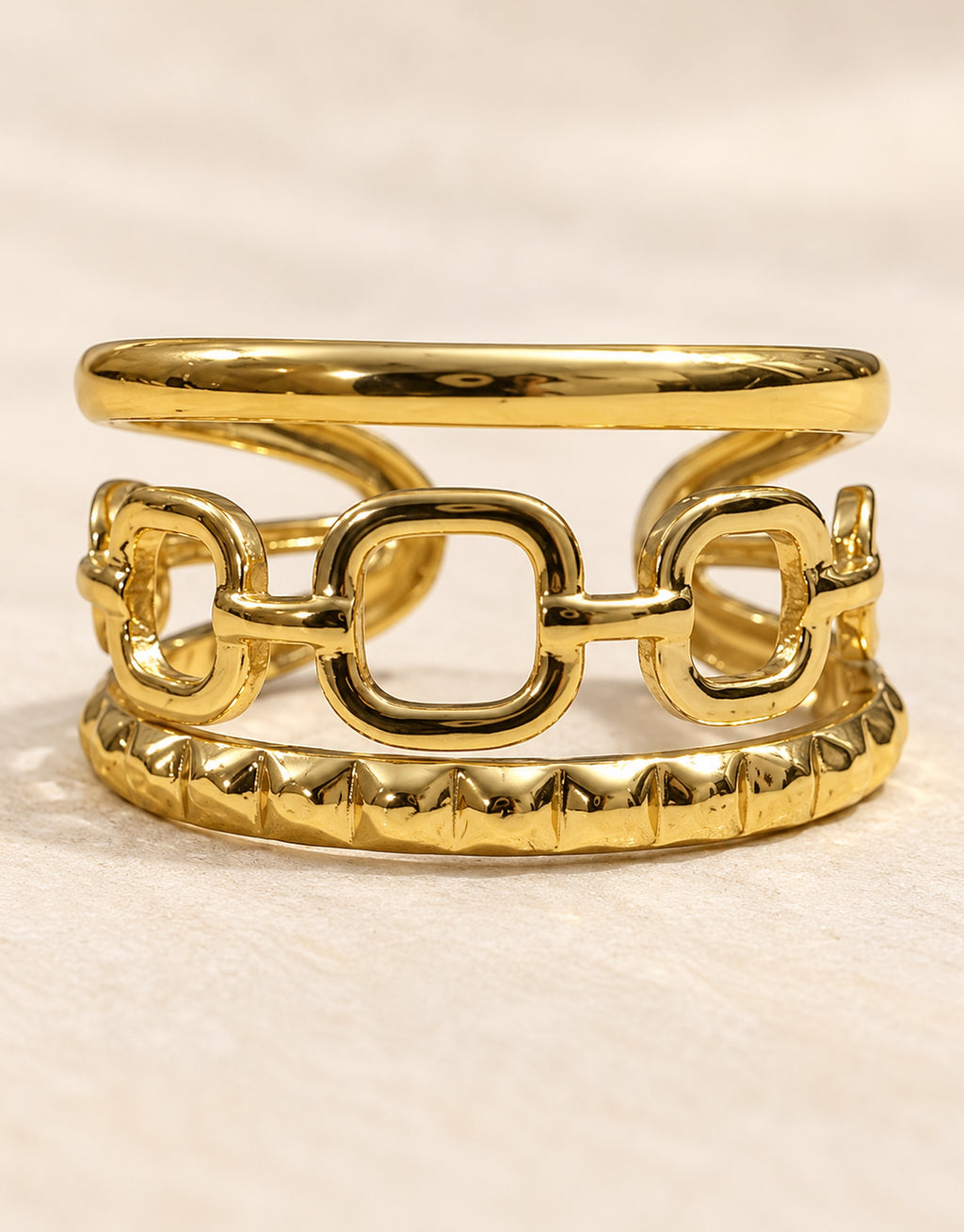 Orneza Gold-Tone Chain Link Triple Band Ring — detail view