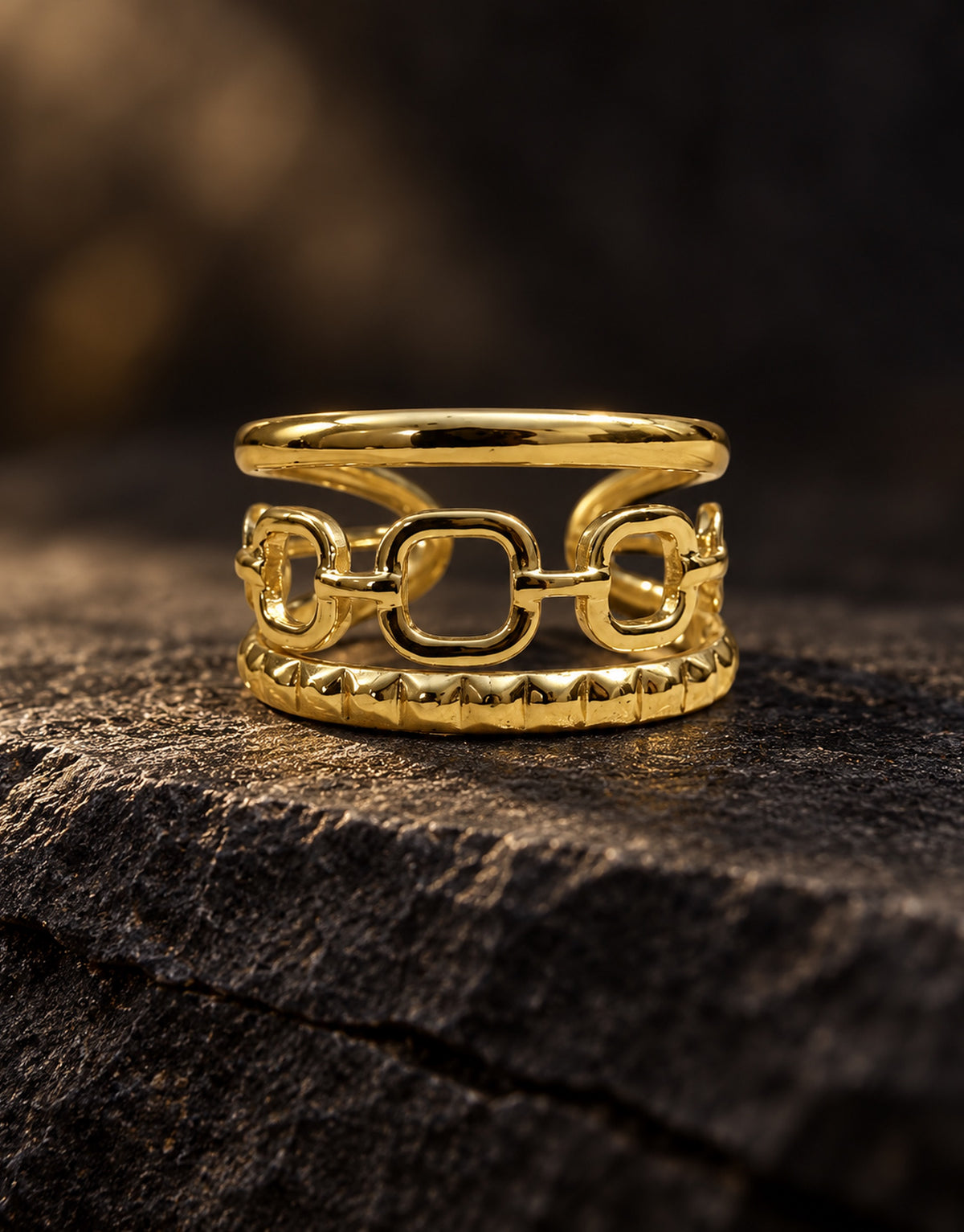 Orneza Gold-Tone Chain Link Triple Band Ring — styled view