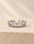 Orneza Silver-Tone Baguette and Pave Double Row Ring — front view