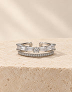 Orneza Silver-Tone Baguette and Pave Double Row Ring — front view