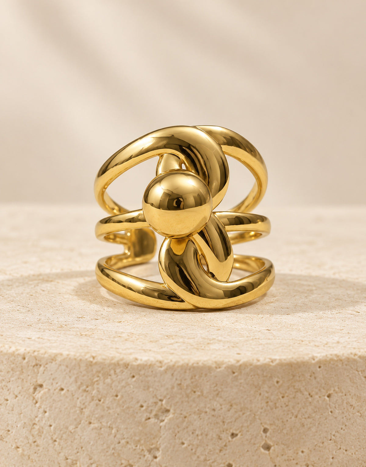Orneza Gold-Tone Sculptural Orb Loop Ring — front view