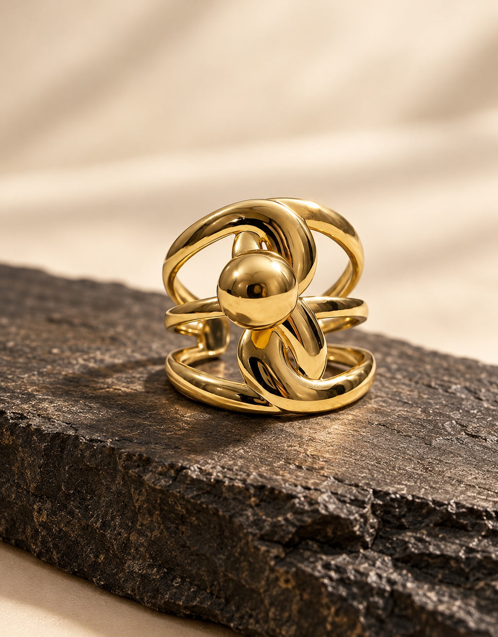 Orneza Gold-Tone Sculptural Orb Loop Ring — styled view